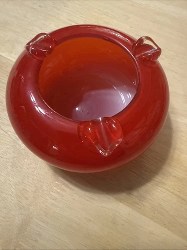 Vintage Murano Red Amberina Hand Blown Art Glass Ashtray Bowl Italy 9"