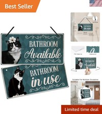 Cute Cat Bathroom Door Sign - 'Available/In Use' Status for Home or Office