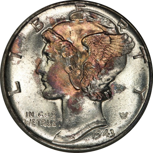 MS65 1943-D 10C Mercury Silver Proof Dime, ANA Soapbox- Beautifully Toned - Picture 5 of 9