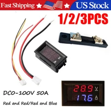 DC 100V 50A Digital LED Voltmeter Ammeter Volt Amp meter Gauge with 50A Shunt US