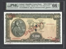 PMG 66 / Ireland 100 Pounds 19-7-1966 P69as"Specimen" Uncirculated Top Pop