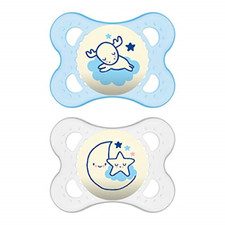 2 - MAM BLUE GLOW IN THE DARK PACIFIERS - NIGHT COLLECTION - 0-6 MONTHS