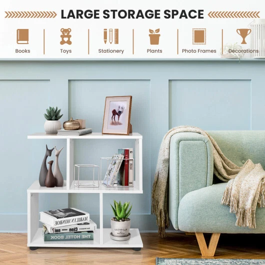 Durable 24 Inch 3 Tier Geometric Bookshelf with Thick Foot Pads