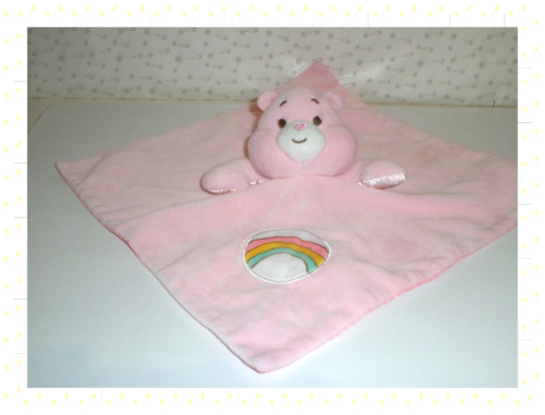 ⑱ - Doudou Plat Carré Ours Bisounours Rose Blanc Lune Grelot Care Bears Baby - Photo 1/2
