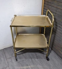 Vintage Mid Century Modern Gold Aluminum Rolling Bar Cart Trolley with Trays P26