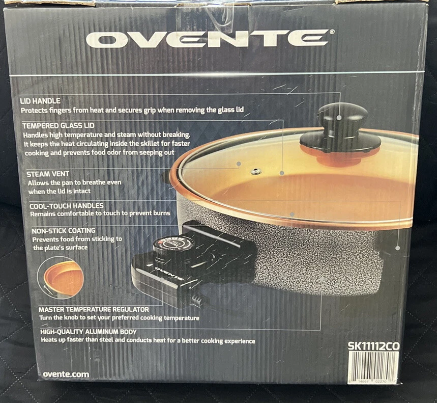 Ovente 12 Inch Electric Kitchen Skillet With Nonstick Aluminum Coated Grill Pan