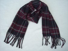 Men's Winter Scarf 52" x 10" Red Gray Beige Twill Plaid Acrylic with Fringes