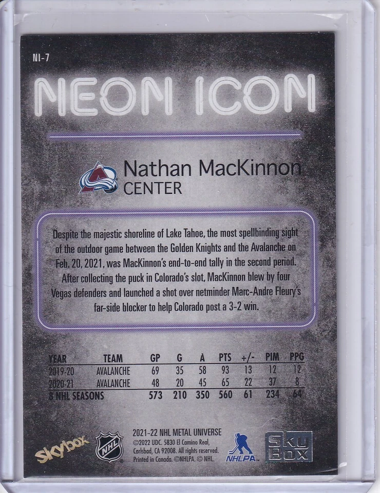 Nathan MacKinnon, Colorado Avalanche 2021-22 Metal Universe Neon Icon #NI-7 - Image 2 of 2