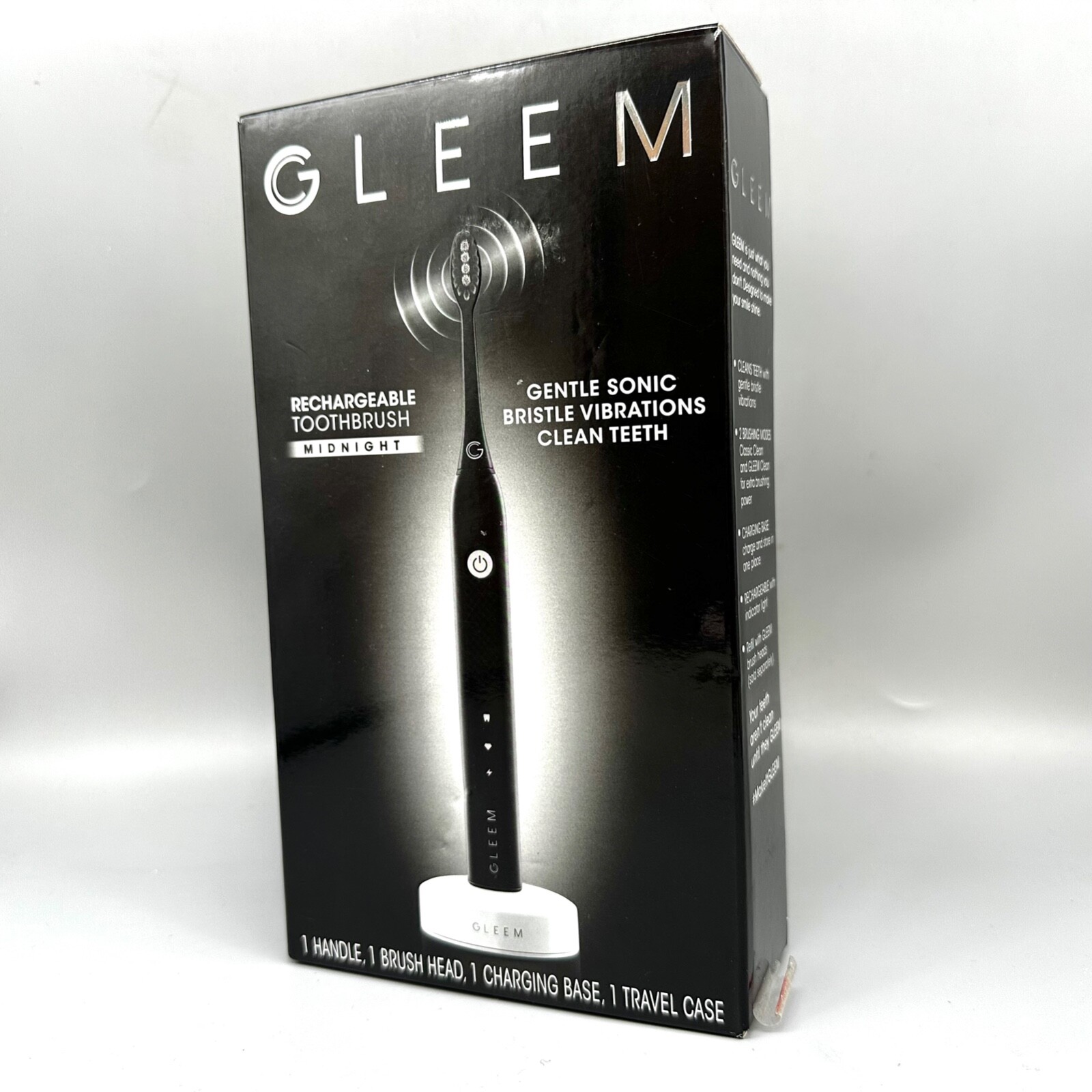 GLEEM Rechargeable Electric Toothbrush Midnight w/ Travel Case Black 1