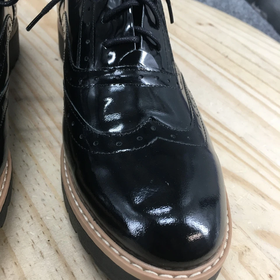 Zapato Dress Shoes Mens 40 Oxford Black Patent Leather Wingtip Lace Up Block Low - Image 4 of 4