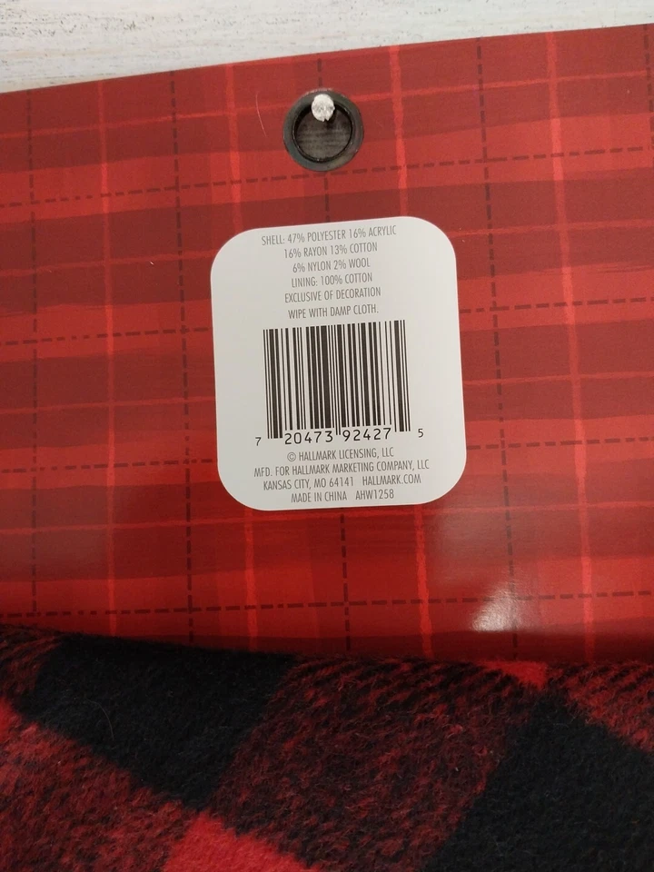 Hallmark Red Christmas Tree Skirt Plaid Silver Moose 48in DIA NEW - Image 3 of 4