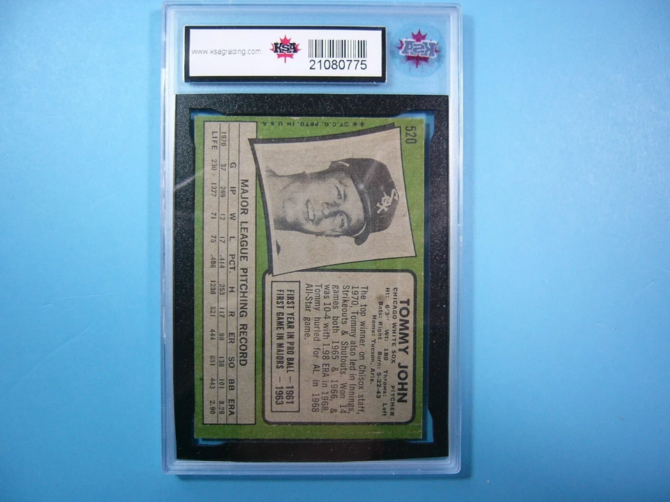 1971 TOPPS MLB BASEBALL CARD #520 TOMMY JOHN KSA 7.5 NM+ SHARP!! '71 TOPPS GL - Image 2 of 2