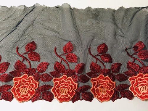 Red Floral Embroidered Mesh Lace Trim for Sewing/Crafts/Bridal/8" Wide - Picture 10 of 12