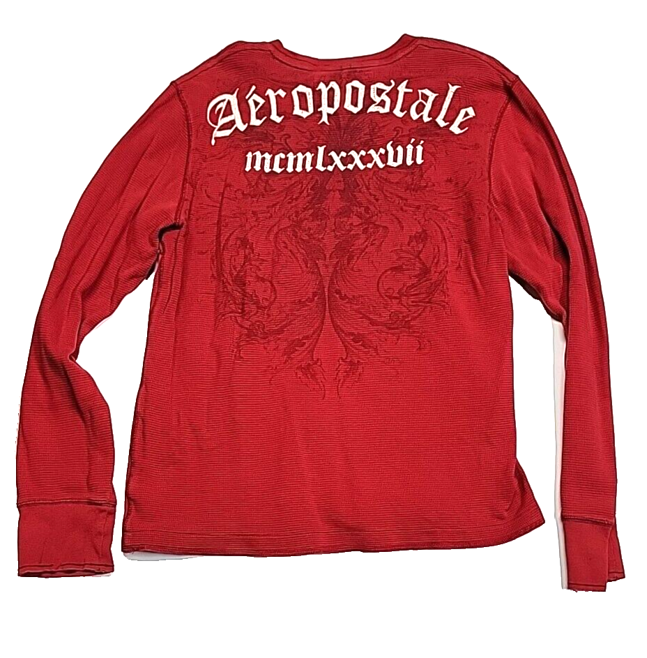 Vintage Aeropostale Embroidered Waffel Thermal Red Long-Sleeve Men's Large