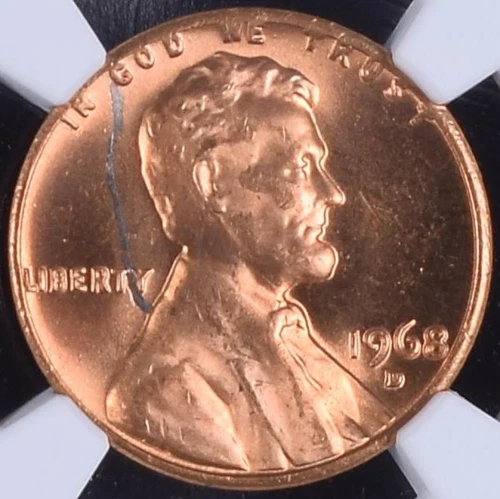 1968-D NGC MS65 RED Retained Scrap █ Dramatic █ RARE! Lincoln Memorial Cent 1c