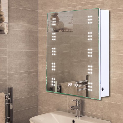Bathroom LED Mirror with Clock/Shaver Socket/Sensor Switch