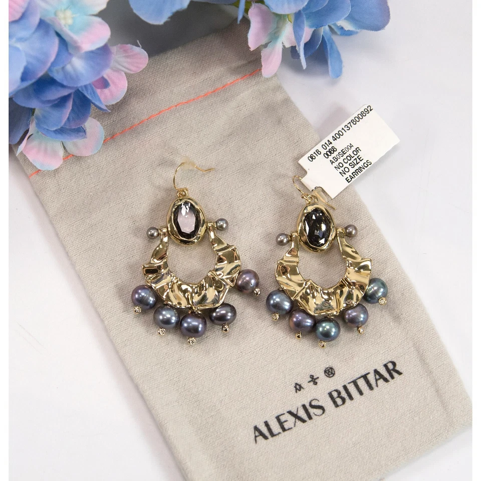 Pendientes colgantes grandes Alexis Bittar oro navette cristal perla nuevos con etiquetas Foto 2 de 4