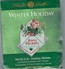 Christmas Holiday Wishes Beads  Treasure Mill Hill Cross Stitch Kit w/ Magnet