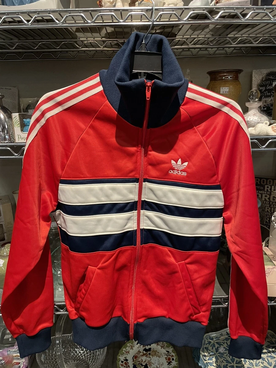 Vintage 80’s Adidas RED WHITE & Blue Men's Track Jacket Long Sleeve Size S  1980s