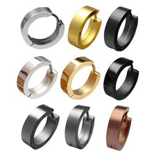 2x Kikuchi Herren Ohrringe Titan St&auml;bchen Edelstahl Klapp Creolen &Oslash; 18mm M&auml;nner