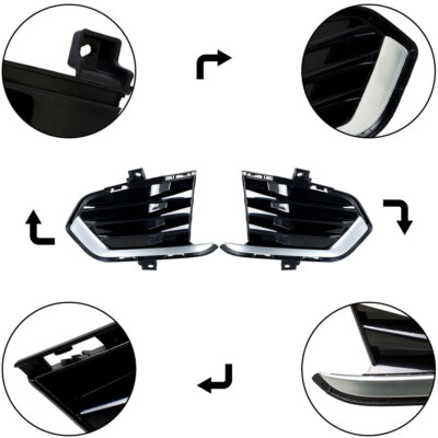 Front Bumper Fog Light Cover Grille Set – Left & Right For 2017-2019 Cadillac XT5, Black