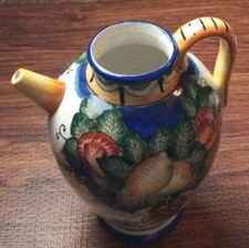 Vtg Mark Roberts Jar Pitcher Hand Painted Fruits Flowers Majolica Style 10" Tall