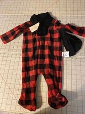 First Impressions Fall Coverall 0-3 Month Red/Black Plaid Long Sleeves Foot NWT