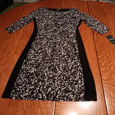NWT LAUREN RALPH LAUREN-black/white Geometric stretch knit lined 3/4 Sleeve 