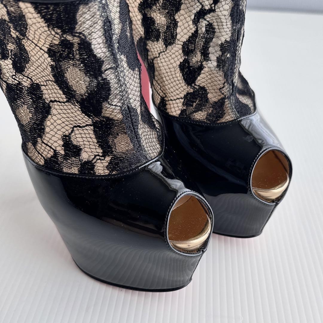 Christian Louboutin Open Toe Lace Pumps 23cm Black Red Sole