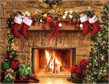 7X5FT Christmas Fireplace Backdrop Christmas Photography Background Tree Sock Gi