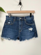 Eunina Lulu High Rise Cut Off Jean Shorts S Medium Wash Denim Distressed Casual