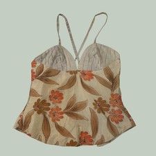 VTG Y2K floral beige orange top glitter lace up 00s fairy renaissance coquette