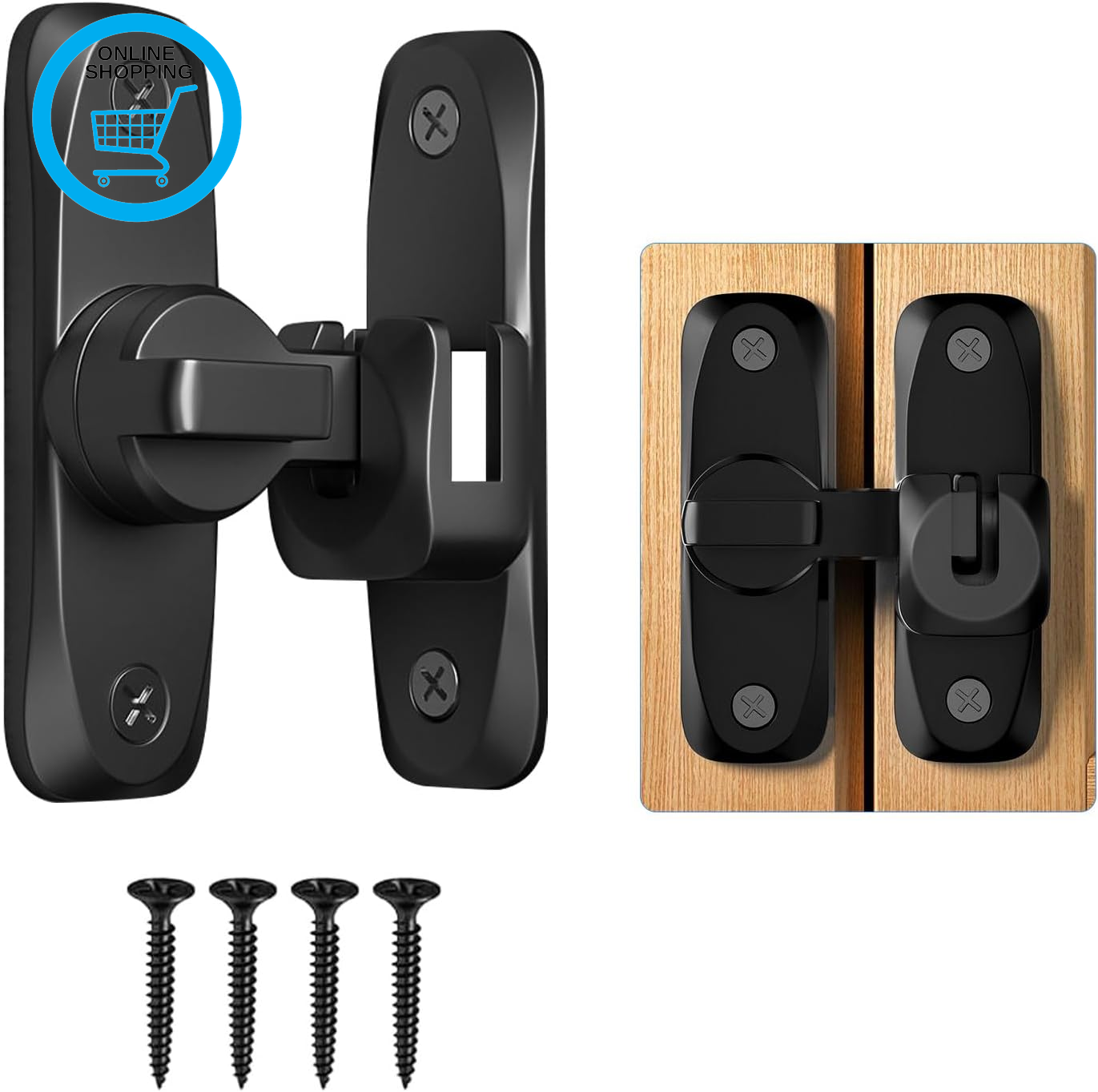 Black Sliding Door Latch Locks Gate Latch, 90/180 Degree Flip Sliding Barn Door