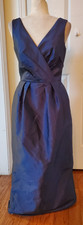 ALFRED SUNG D598 Midnight Blue Satin Gown Size 8 Pockets Formal Wedding