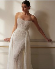 Mermaid Wedding Dress Strapless Sleeveless with Detachable Train Zipper Back