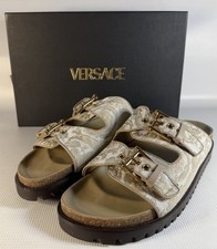 Versace Barocco Jacquard Sandals Size 44 EU 10.5 US Beige Gold New Box