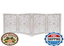 Wooden Foldable Pet Dog Safety Gate - 4 Panel 20" W x 24" H - Hand Carved Suzani