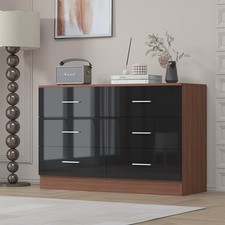 6 Drawer Chest - Black Gloss Fronts & Matt Walnut Carcass REFLECT