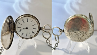 1 Montre à gousset à clé double chasseur en argent de ± 1880 1 clé 1 chaine