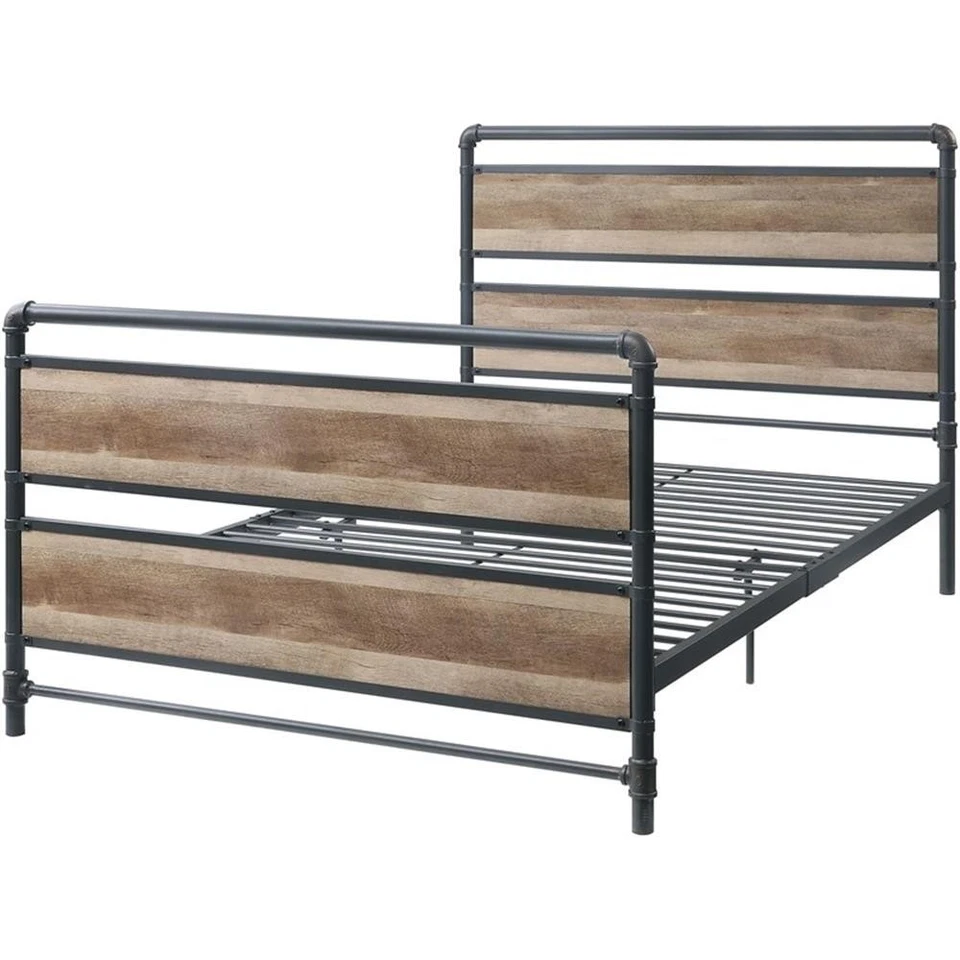 ACME Brantley Metal Full Bed with Wooden Headboard in Antique Oak and Sandy Gray - Image 2 of 4