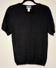 Vintage Pendleton Cable Knit Sweater Women's Size M Short Sleeve Black USA Made
