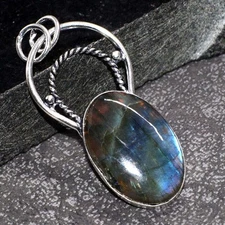 925 Silver Plated Fiery Labradorite Pendant Handmade Jewelry Size 2" GW