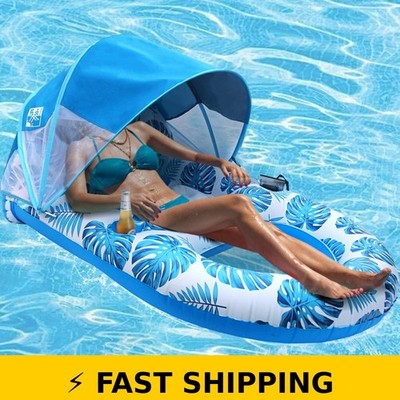 COOLCOOLDEE Extra Large Pool Lounge Float with Canopy UPF50+