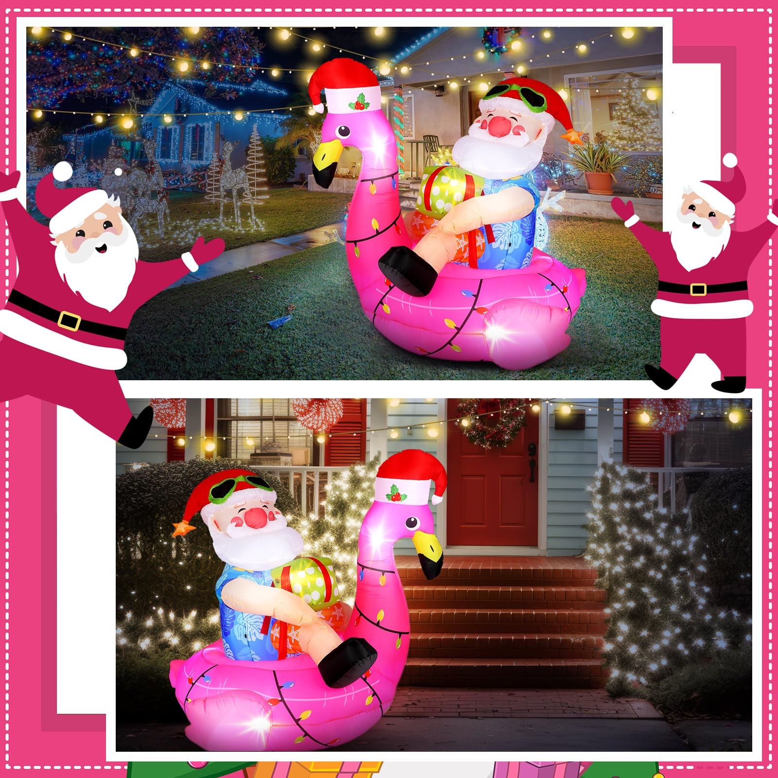 5ft Christmas Inflatable Santa on Flamingo Decoration Hawaiian Christmas Infl...