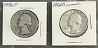 1936 P, 1964 D WASHINGTON QUARTERS, CIRCULATED, UNGRADED