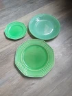 Fire King Jadeite Plate, And 2  Heirloom Plates