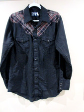 Vtg. Wrangler Pearl Snap Western Shirt Men 16 1/2 x 34 Black Long Sleeve