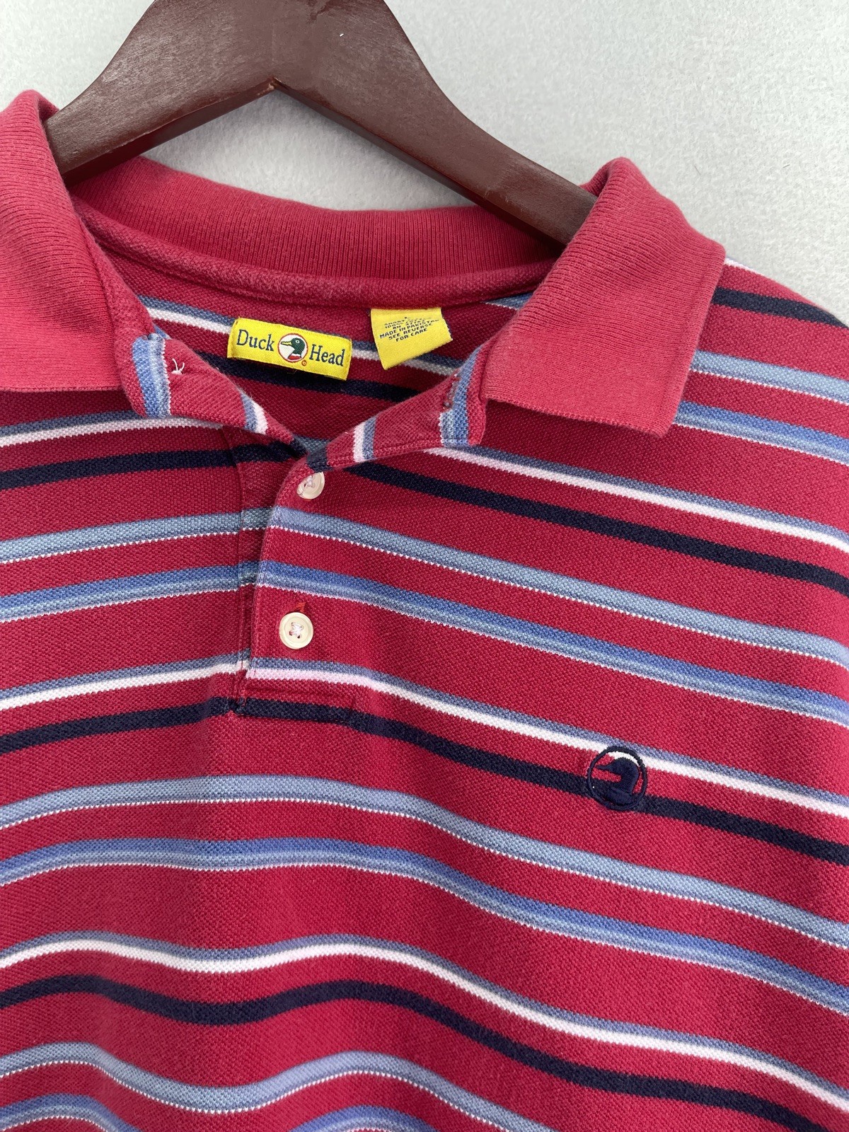 VTG Duck Head Polo Shirt Men’s Large Red Multi Stripe Short Sleeve