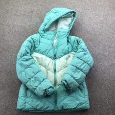 Columbia Jacket Youth Small 7/8 Green Teal Hooded Puffer Full Zip Winter
