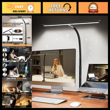 Adjustable LED Desk Lamp with Clamp, 17" Stepless Dimming, Eye-Caring Light